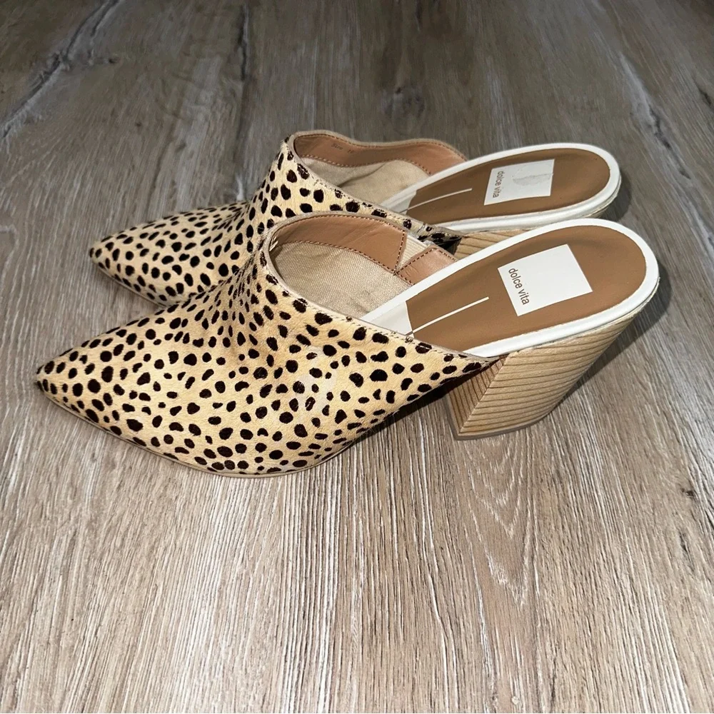 Dolce Vita Women’s Elmo Leopard Calf Hair Pointed Toe Slides Preppy Brown SZ 10 - Picture 5 of 15